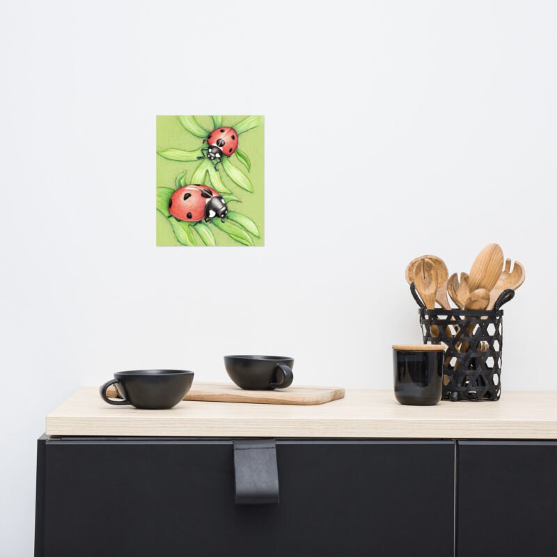 Two Red Birds Ladybug Pencil Design Poster Unframed - Image 5