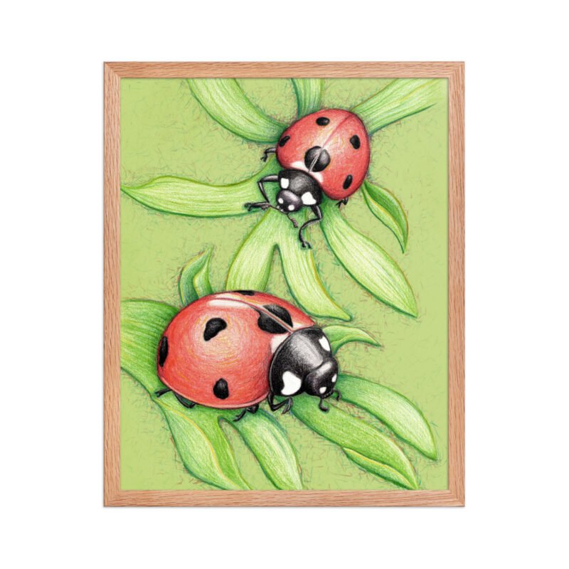 'Two Red Birds' Ladybug Pencil Design Poster Framed - Image 7