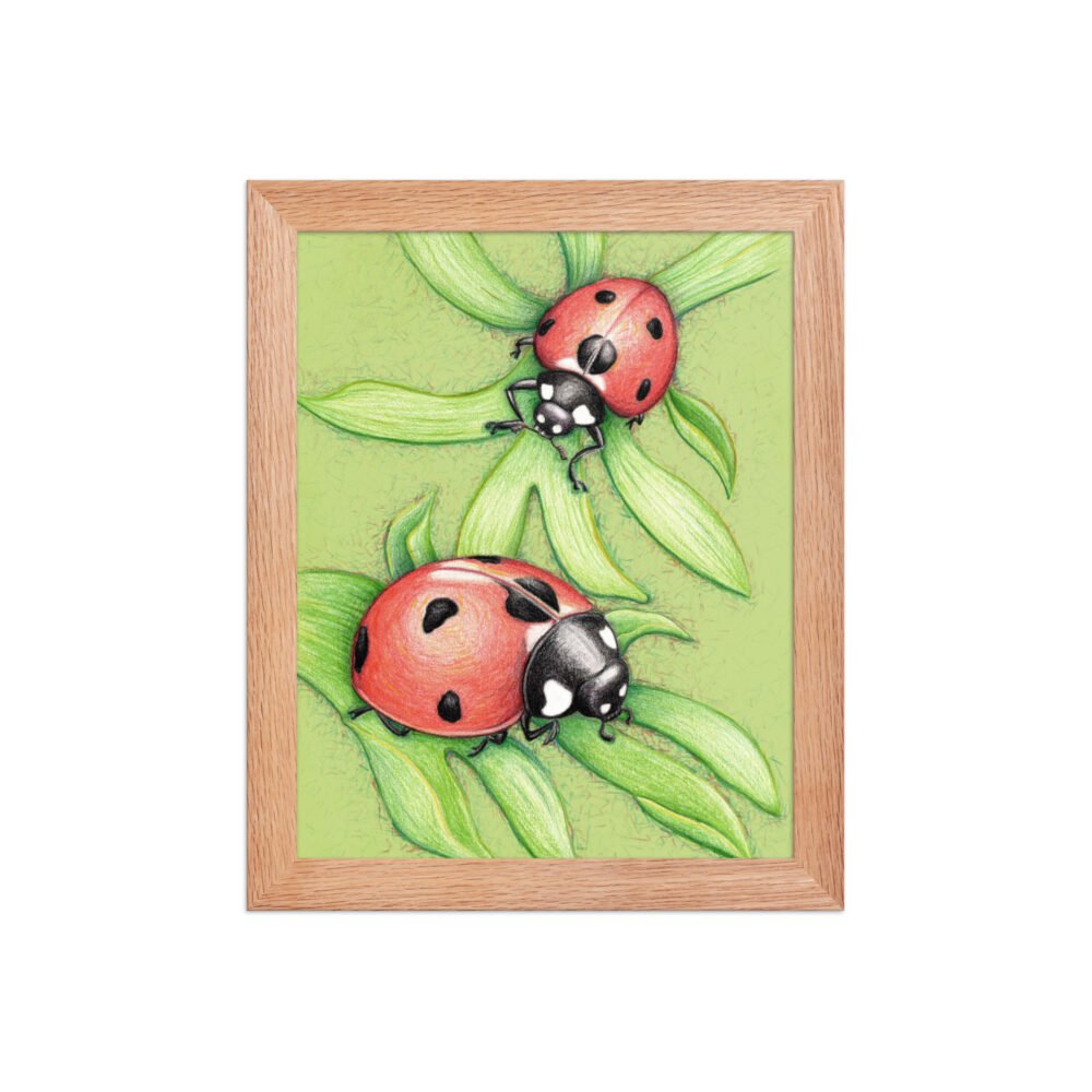 'Two Red Birds' Ladybug Pencil Design Poster Framed
