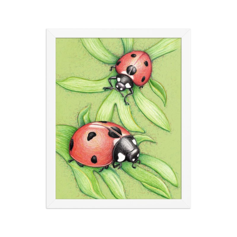 'Two Red Birds' Ladybug Pencil Design Poster Framed - Image 10