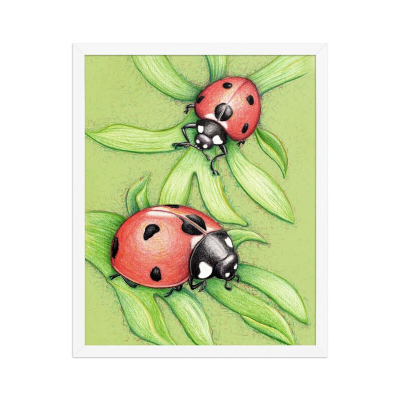 'Two Red Birds' Ladybug Pencil Design Poster Framed - Image 11