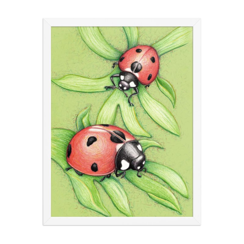 'Two Red Birds' Ladybug Pencil Design Poster Framed - Image 12