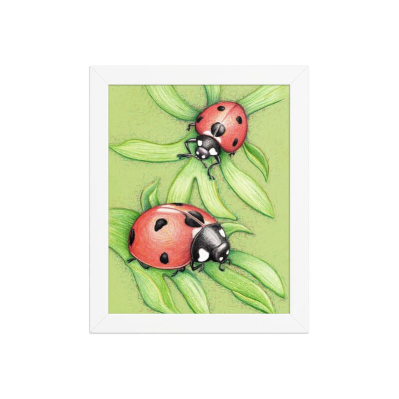 'Two Red Birds' Ladybug Pencil Design Poster Framed - Image 9