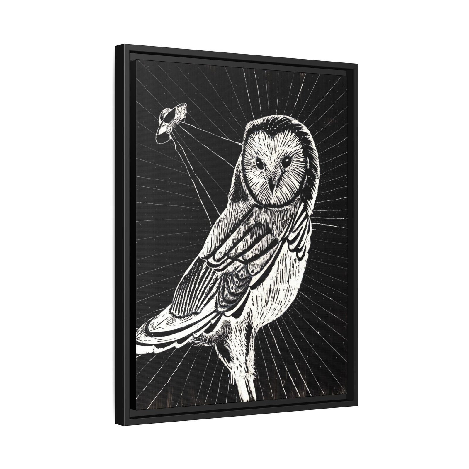 UFO Owl Matte Canvas Framed Print — Black and White Rustic Wall Art - Image 17
