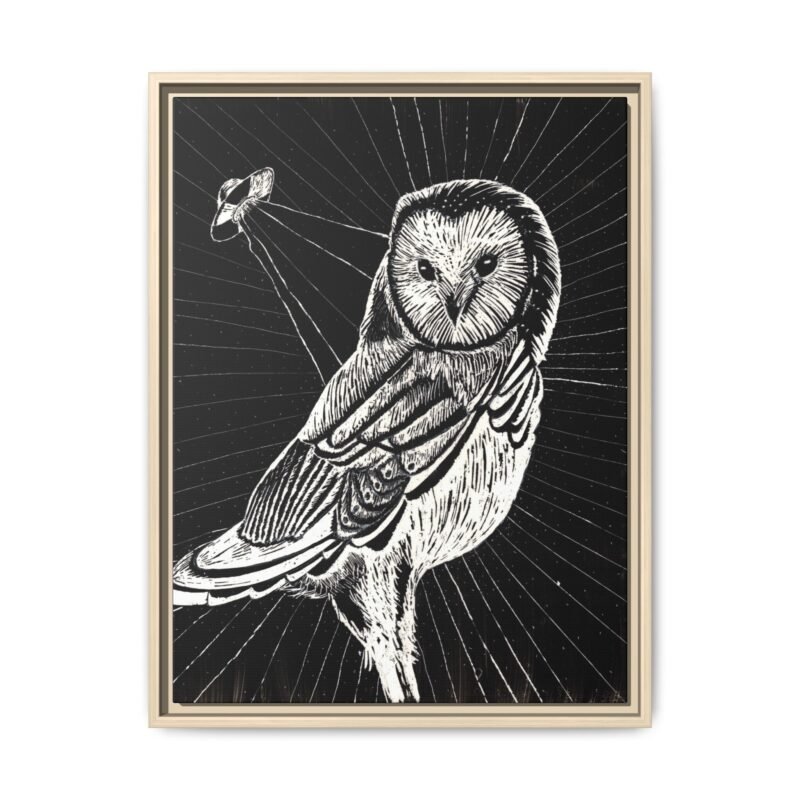 UFO Owl Matte Canvas Framed Print — Black and White Rustic Wall Art - Image 13