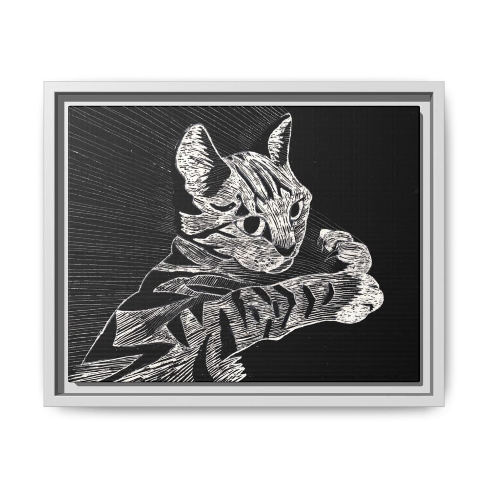 Framed Etched Cat Art Print | Matte Canvas Wall Decor