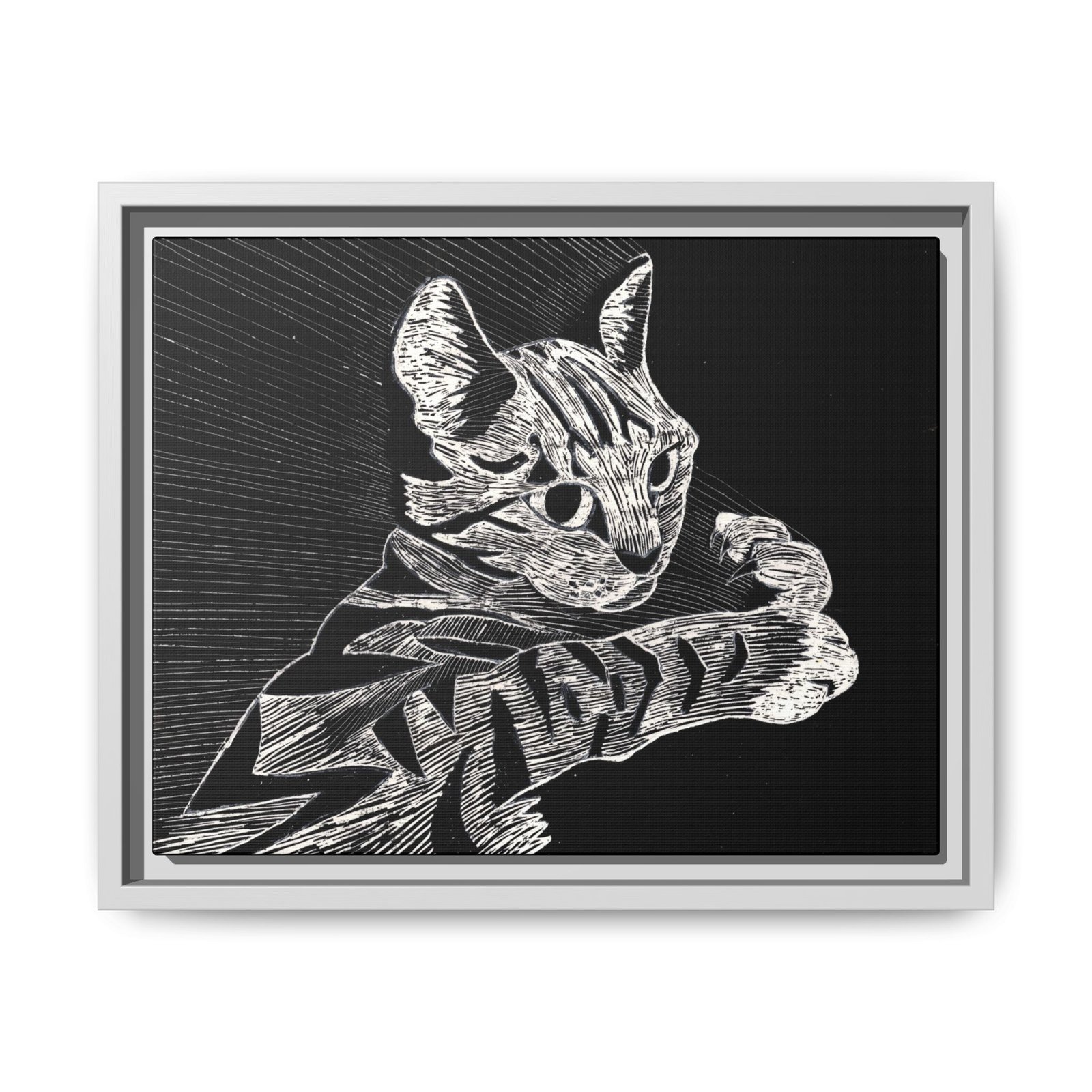 Framed Etched Cat Art Print | Matte Canvas Wall Decor - Image 14