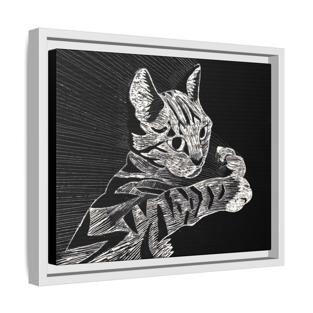 Framed Etched Cat Art Print | Matte Canvas Wall Decor