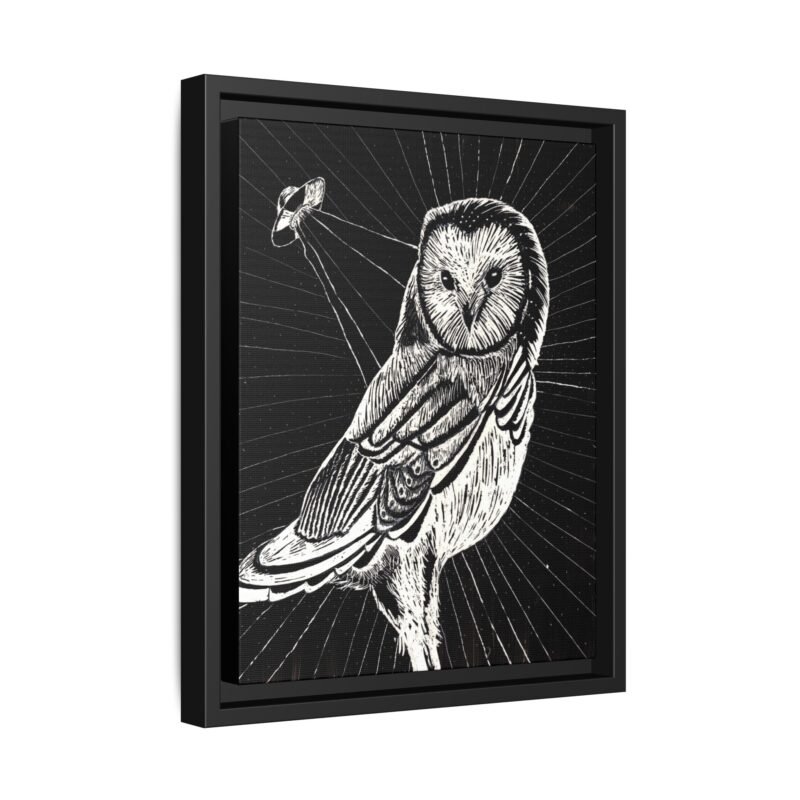 UFO Owl Matte Canvas Framed Print — Black and White Rustic Wall Art - Image 26