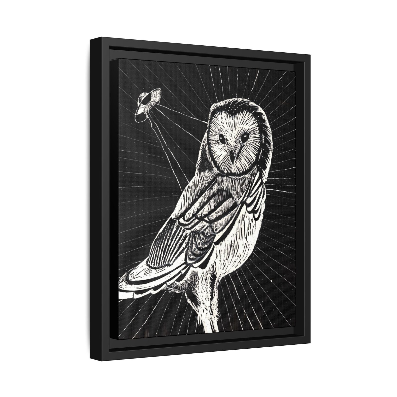 UFO Owl Matte Canvas Framed Print — Black and White Rustic Wall Art - Image 26