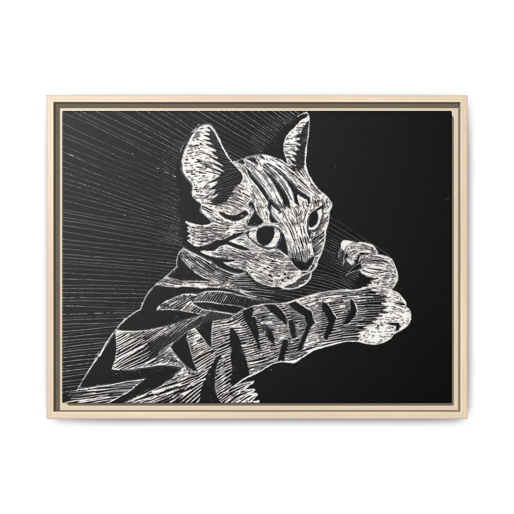 Framed Etched Cat Art Print | Matte Canvas Wall Decor