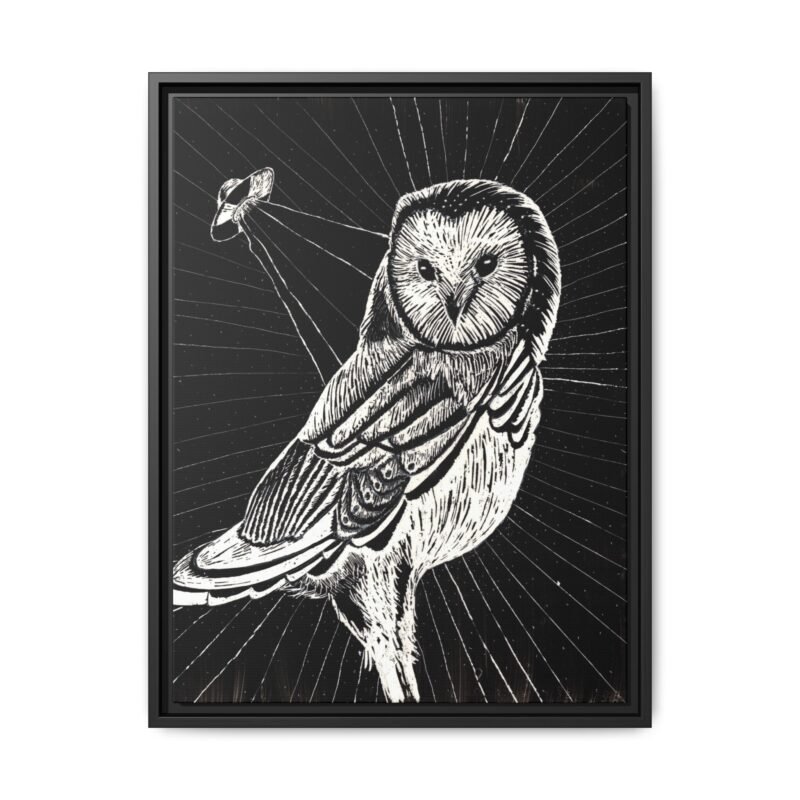 UFO Owl Matte Canvas Framed Print — Black and White Rustic Wall Art - Image 16