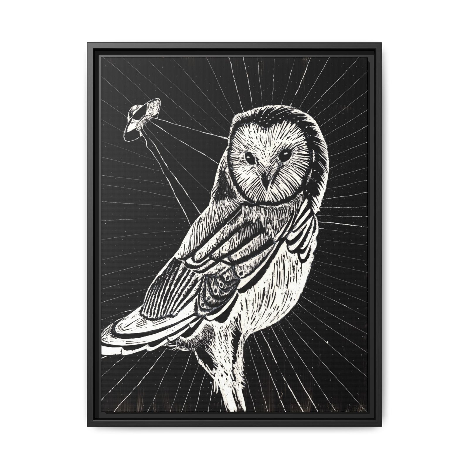 UFO Owl Matte Canvas Framed Print — Black and White Rustic Wall Art - Image 16
