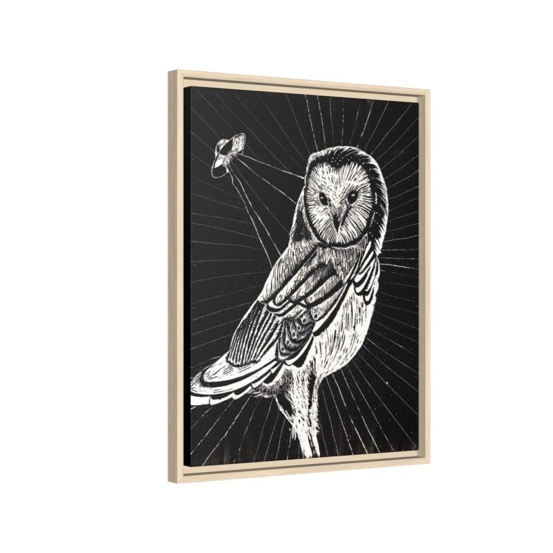 UFO Owl Matte Canvas Framed Print — Black and White Rustic Wall Art - Image 14