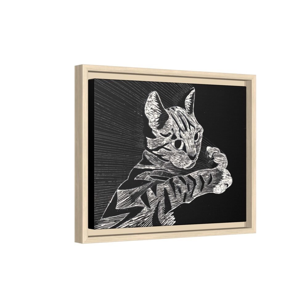 Framed Etched Cat Art Print | Matte Canvas Wall Decor