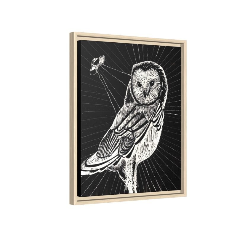 UFO Owl Matte Canvas Framed Print — Black and White Rustic Wall Art - Image 8