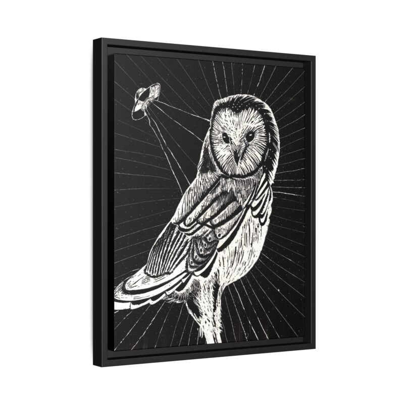 UFO Owl Matte Canvas Framed Print — Black and White Rustic Wall Art - Image 12