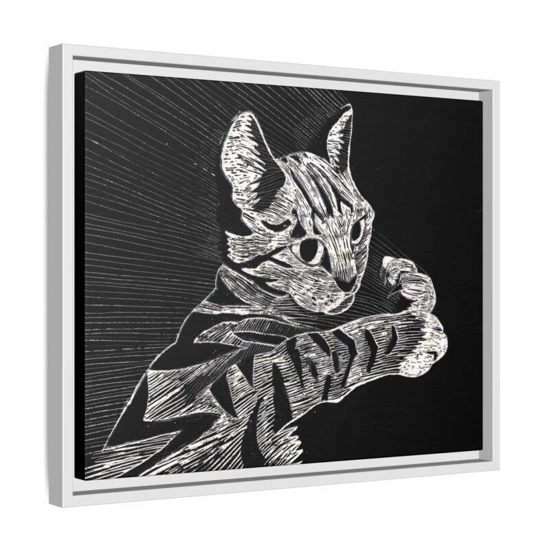 Framed Etched Cat Art Print | Matte Canvas Wall Decor - Image 2