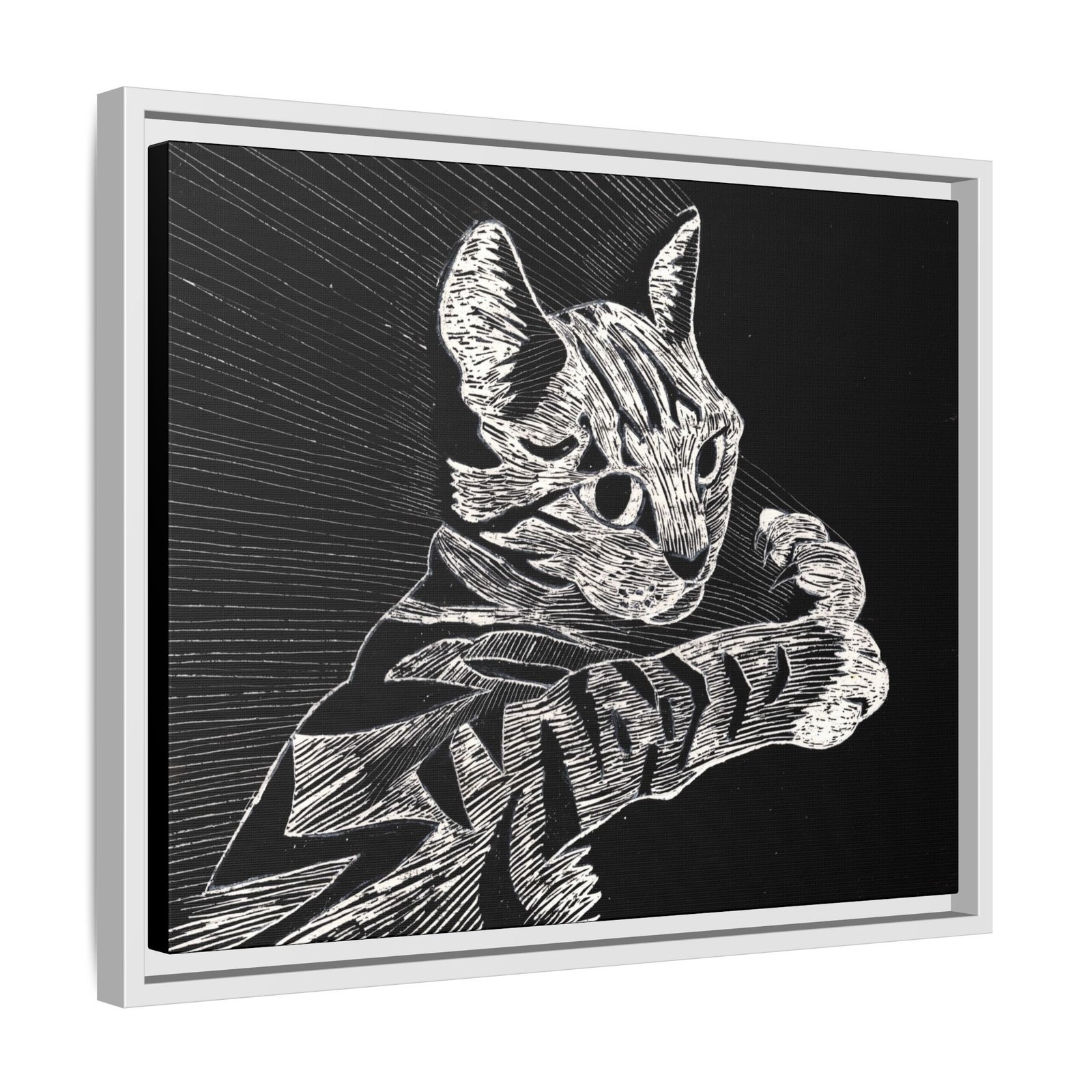 Framed Etched Cat Art Print | Matte Canvas Wall Decor - Image 2