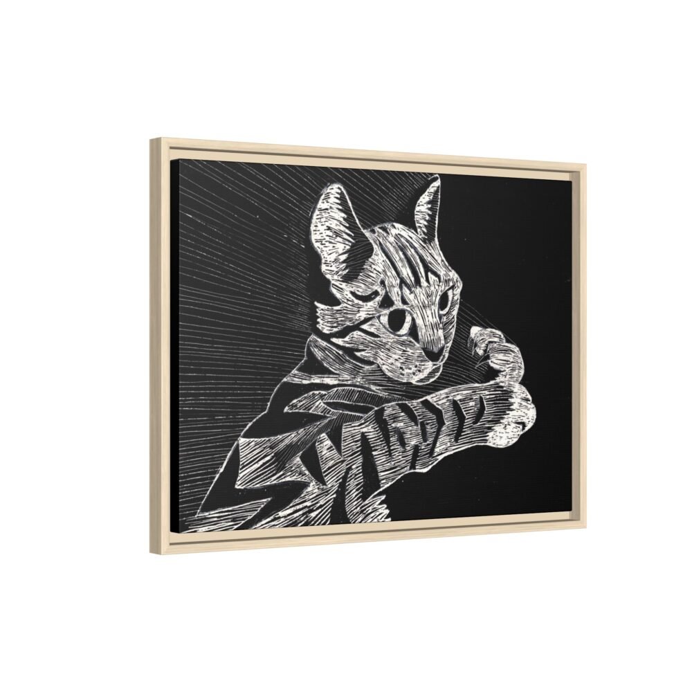 Framed Etched Cat Art Print | Matte Canvas Wall Decor