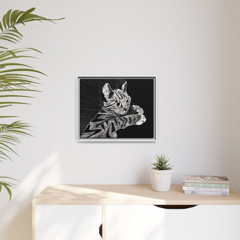 Framed Etched Cat Art Print | Matte Canvas Wall Decor - Image 3