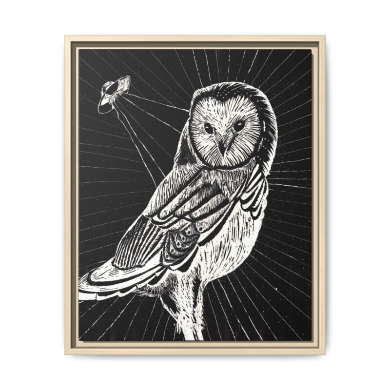 UFO Owl Matte Canvas Framed Print — Black and White Rustic Wall Art - Image 7