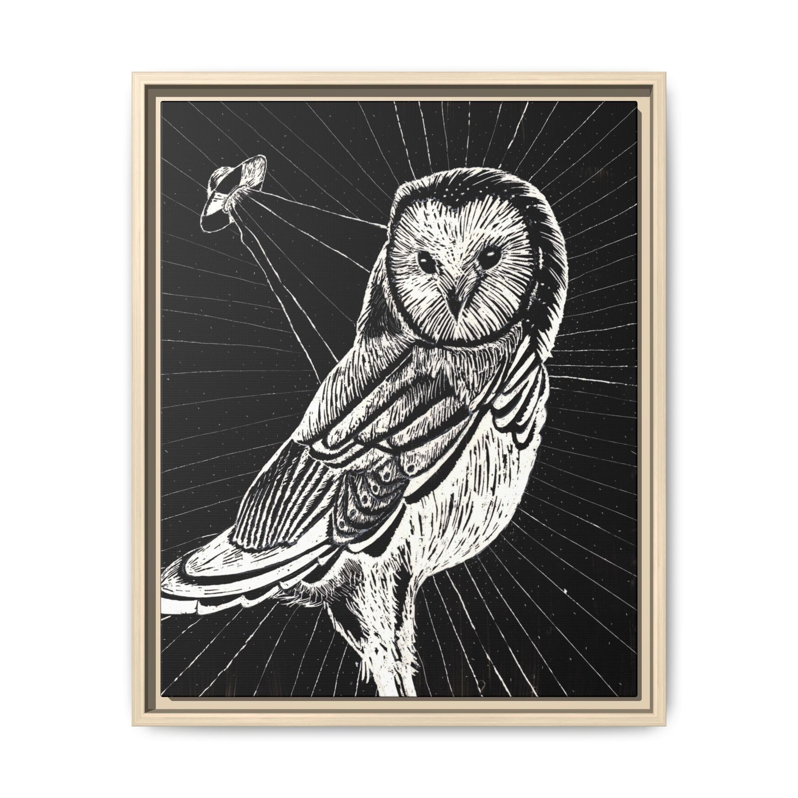 UFO Owl Matte Canvas Framed Print — Black and White Rustic Wall Art - Image 7