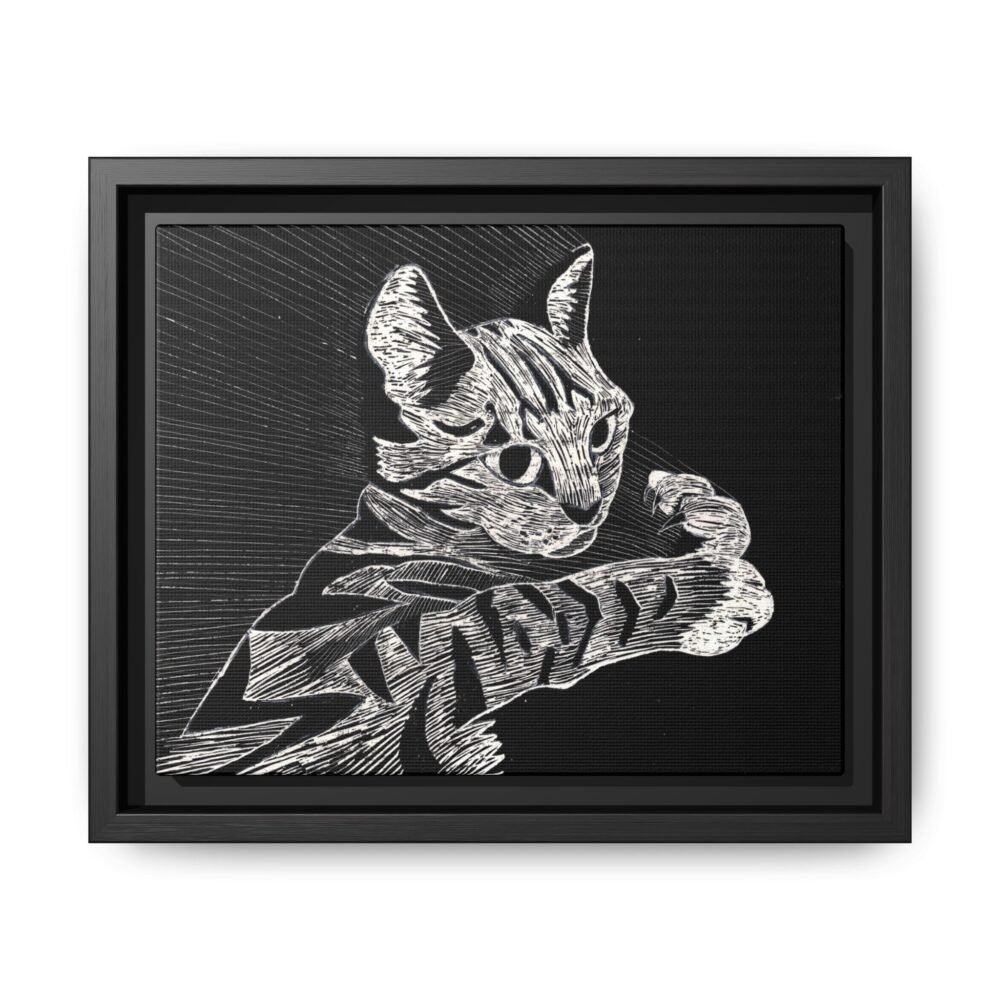 Framed Etched Cat Art Print | Matte Canvas Wall Decor