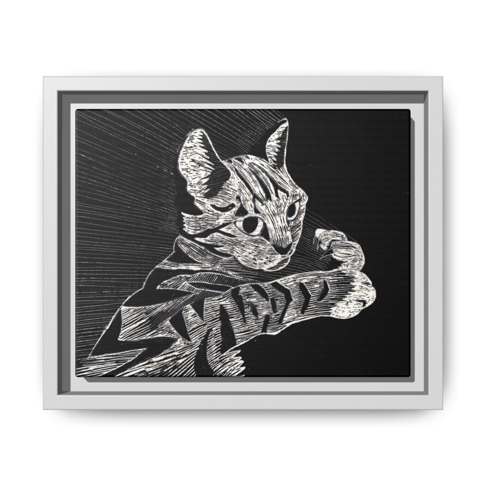 Framed Etched Cat Art Print | Matte Canvas Wall Decor