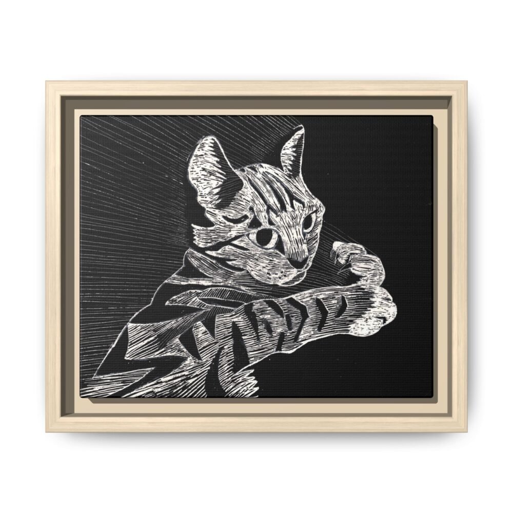 Framed Etched Cat Art Print | Matte Canvas Wall Decor