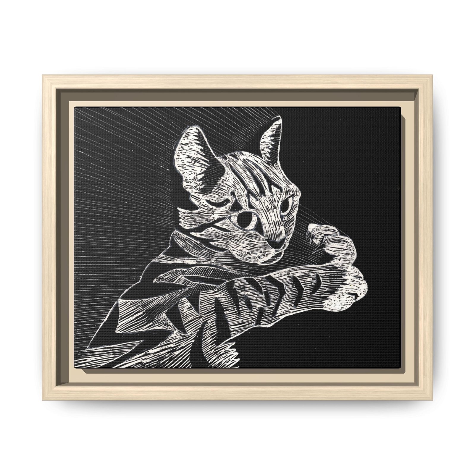 Framed Etched Cat Art Print | Matte Canvas Wall Decor - Image 22