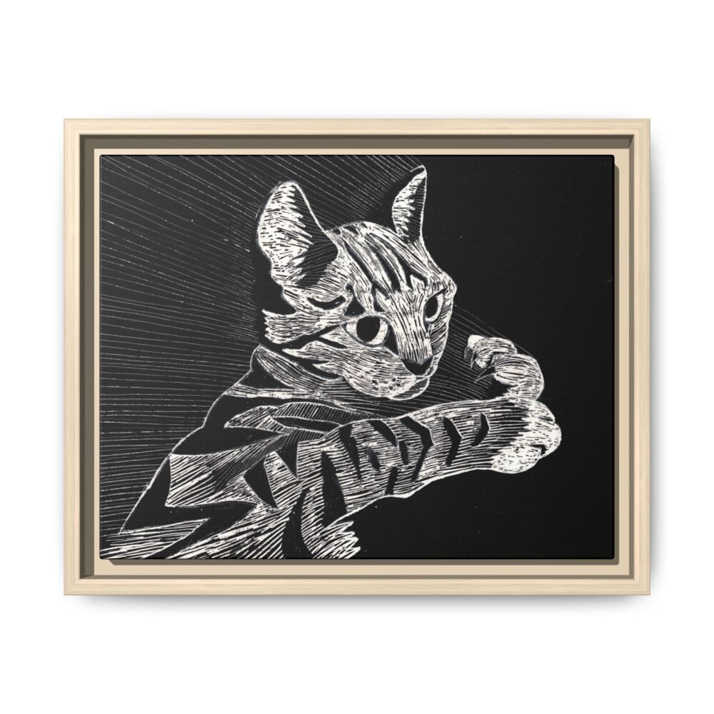 Framed Etched Cat Art Print | Matte Canvas Wall Decor