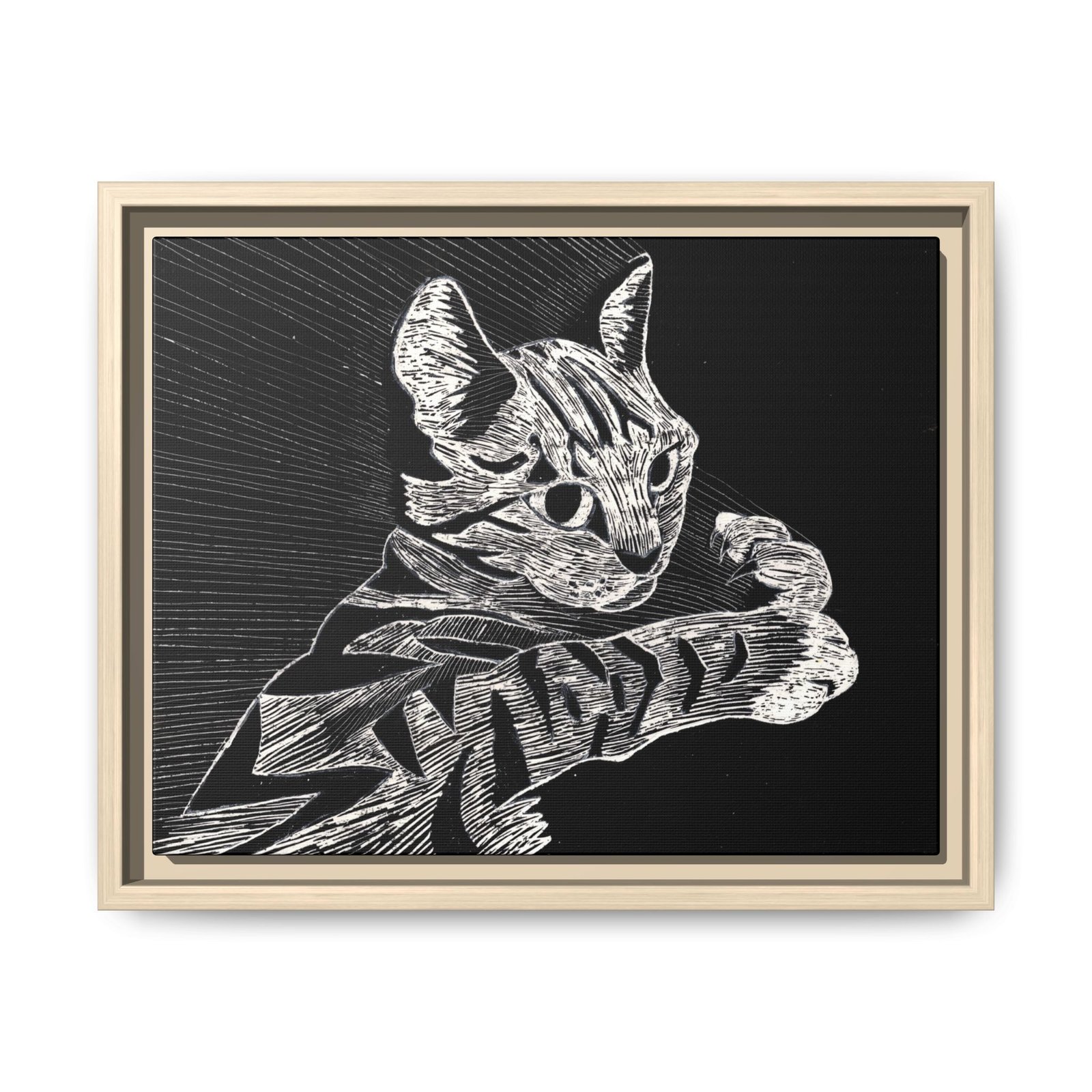 Framed Etched Cat Art Print | Matte Canvas Wall Decor - Image 10