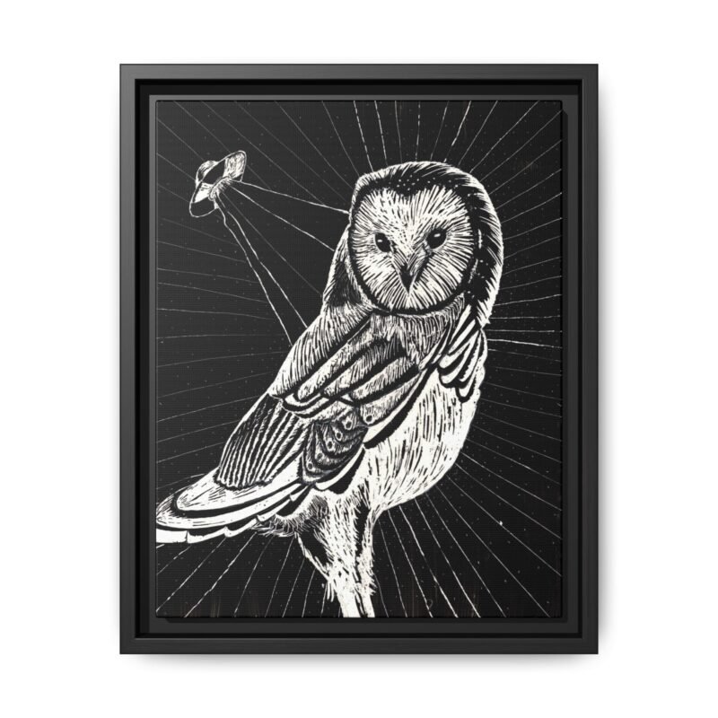 UFO Owl Matte Canvas Framed Print — Black and White Rustic Wall Art - Image 25