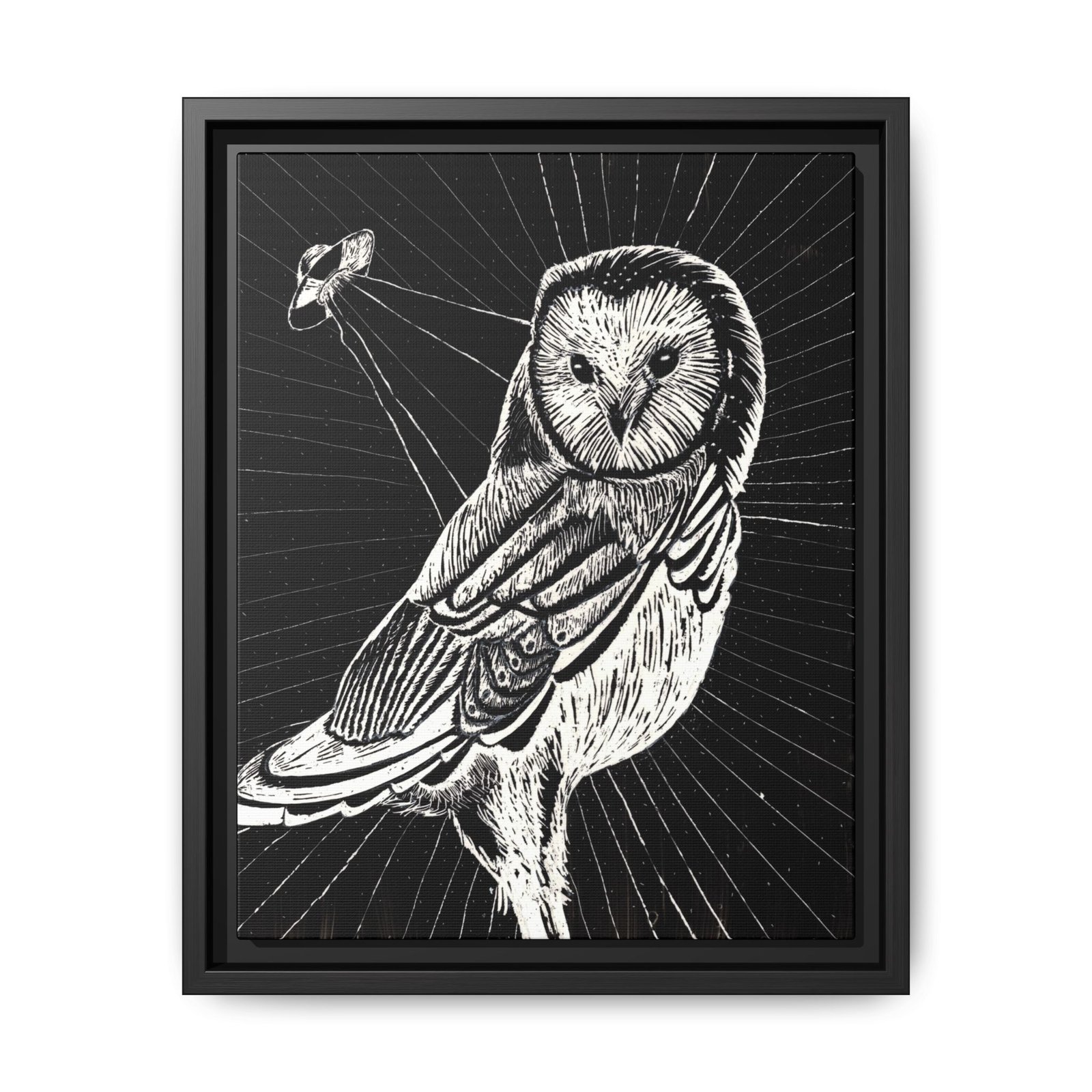 UFO Owl Matte Canvas Framed Print — Black and White Rustic Wall Art - Image 25