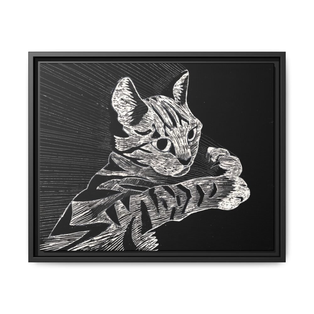 Framed Etched Cat Art Print | Matte Canvas Wall Decor