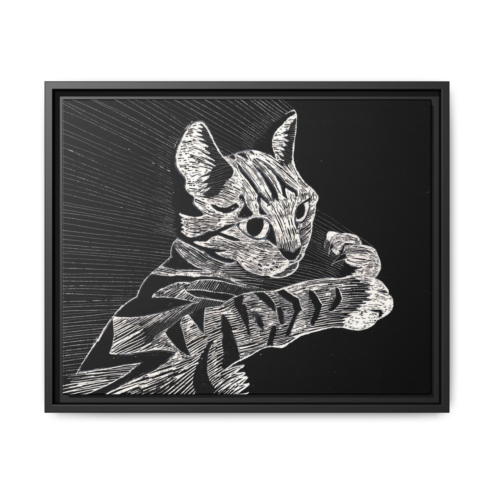 Framed Etched Cat Art Print | Matte Canvas Wall Decor - Image 7