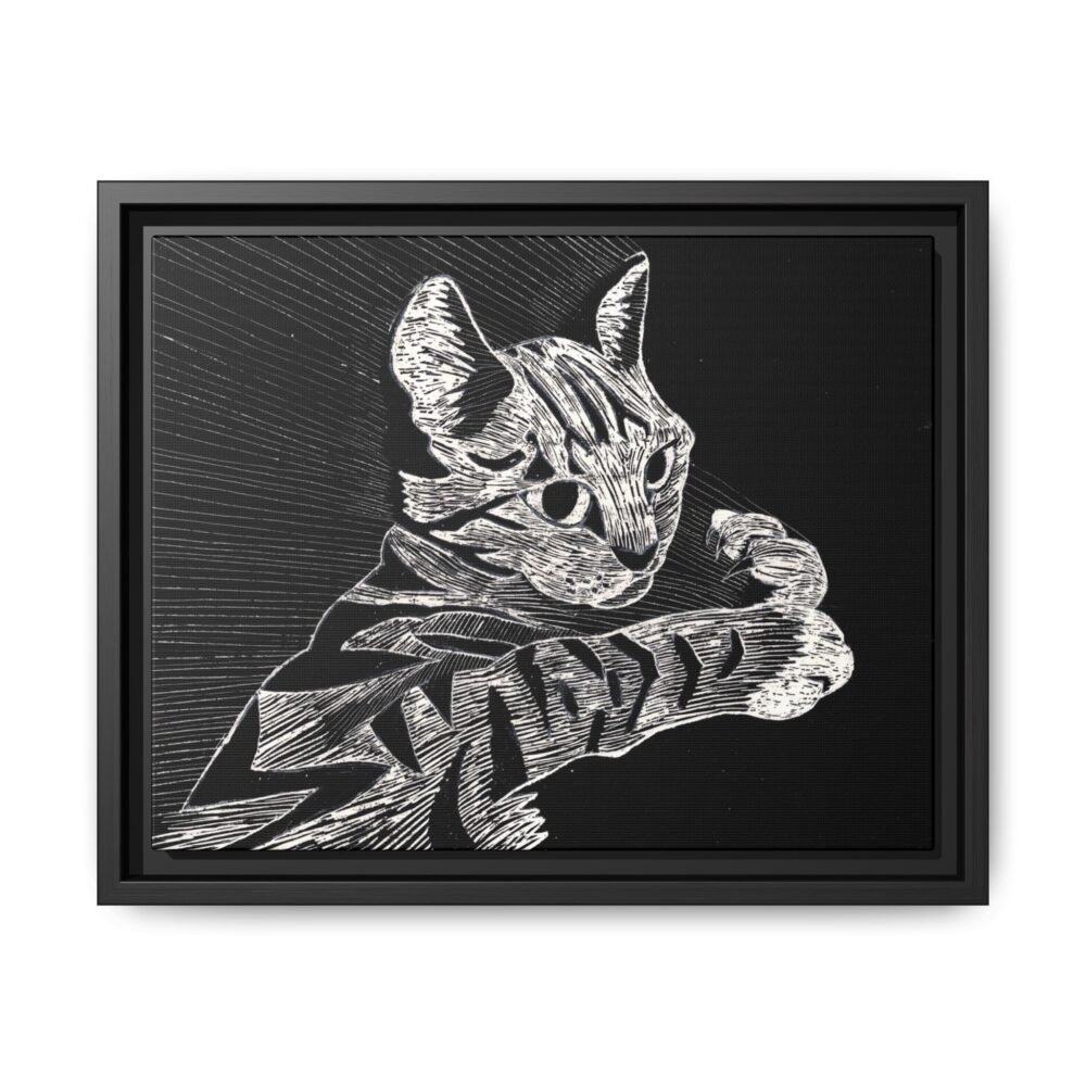 Framed Etched Cat Art Print | Matte Canvas Wall Decor