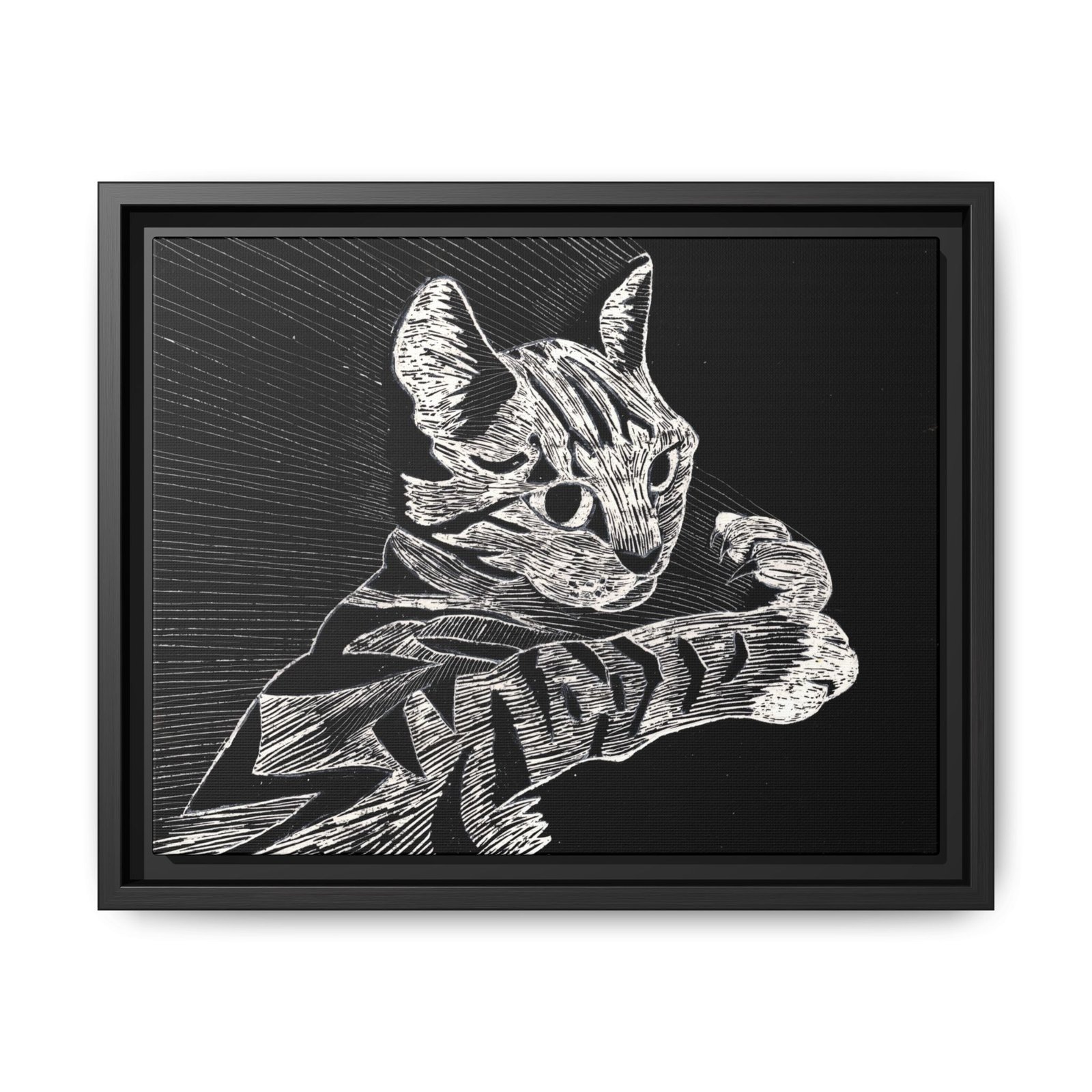 Framed Etched Cat Art Print | Matte Canvas Wall Decor - Image 12