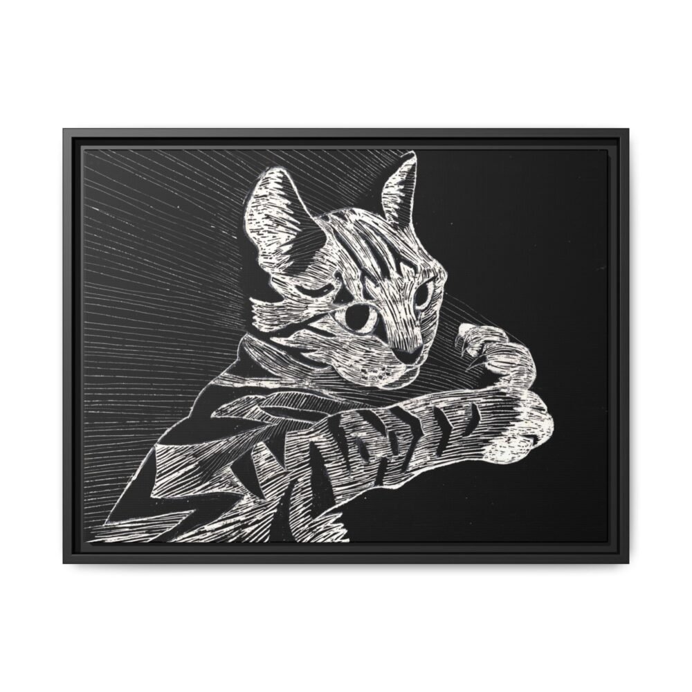 Framed Etched Cat Art Print | Matte Canvas Wall Decor