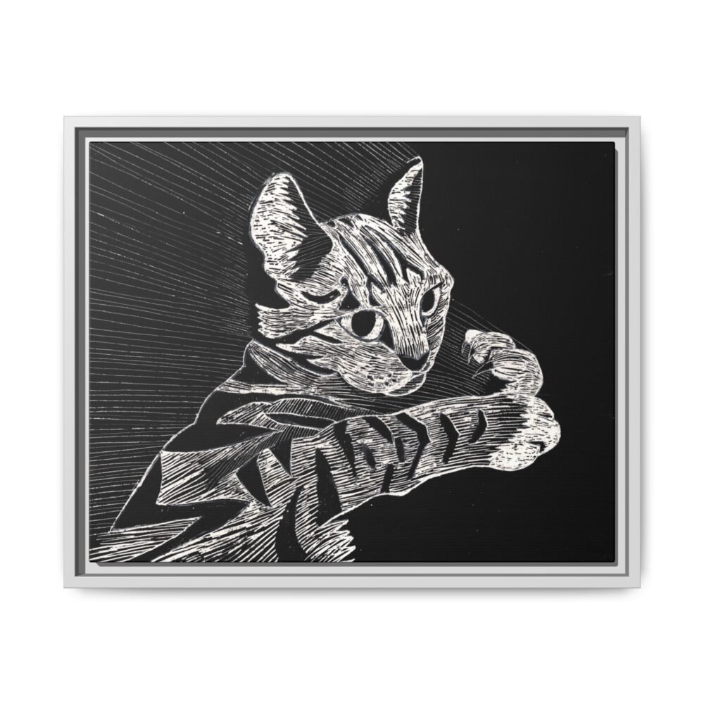 Framed Etched Cat Art Print | Matte Canvas Wall Decor