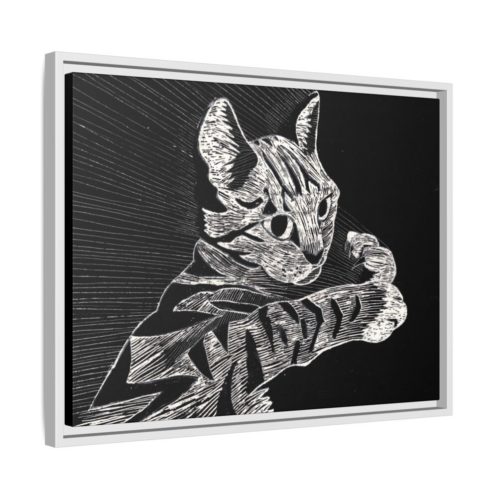 Framed Etched Cat Art Print | Matte Canvas Wall Decor