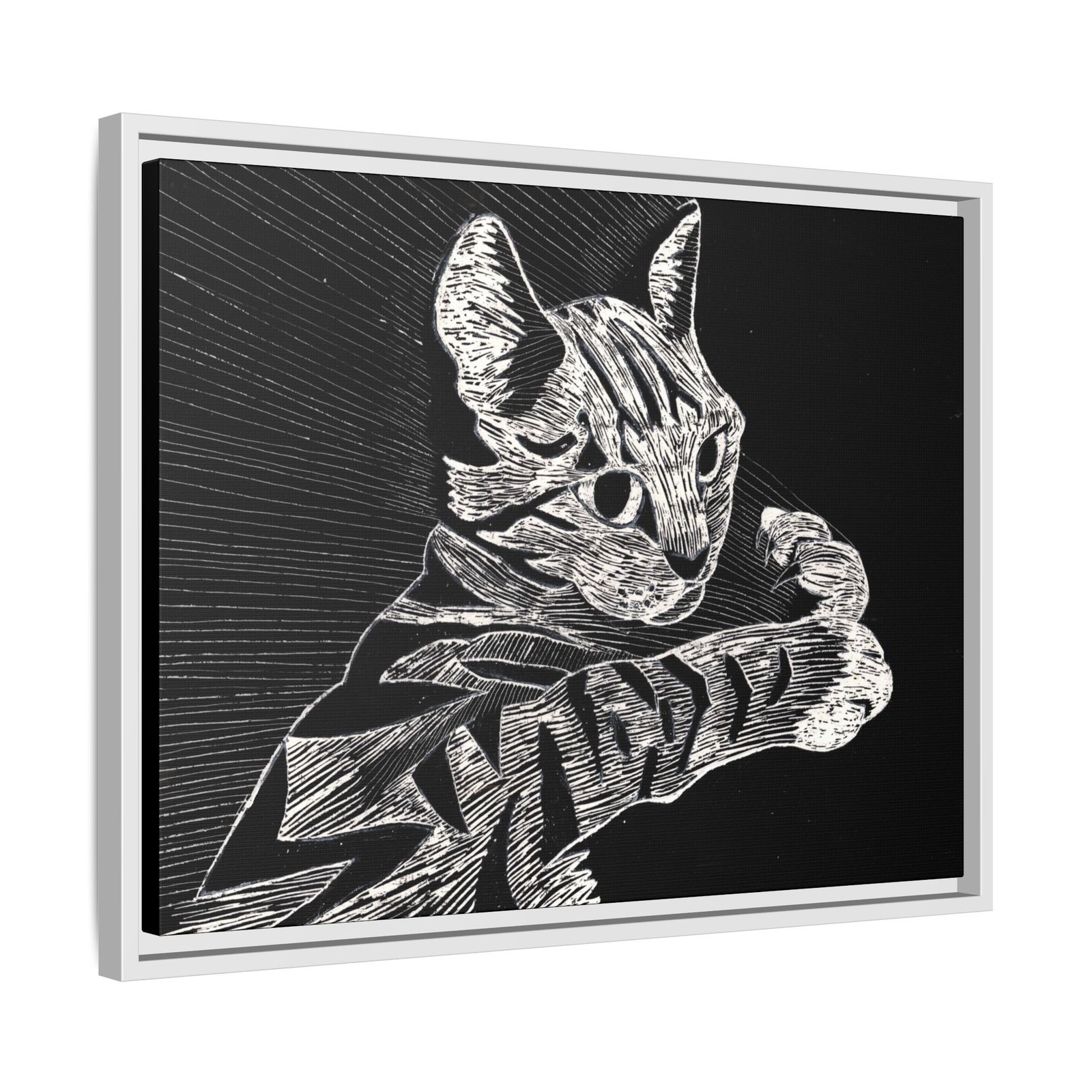 Framed Etched Cat Art Print | Matte Canvas Wall Decor - Image 17