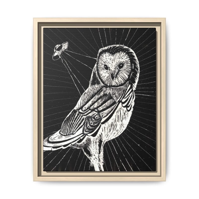 UFO Owl Matte Canvas Framed Print — Black and White Rustic Wall Art - Image 23