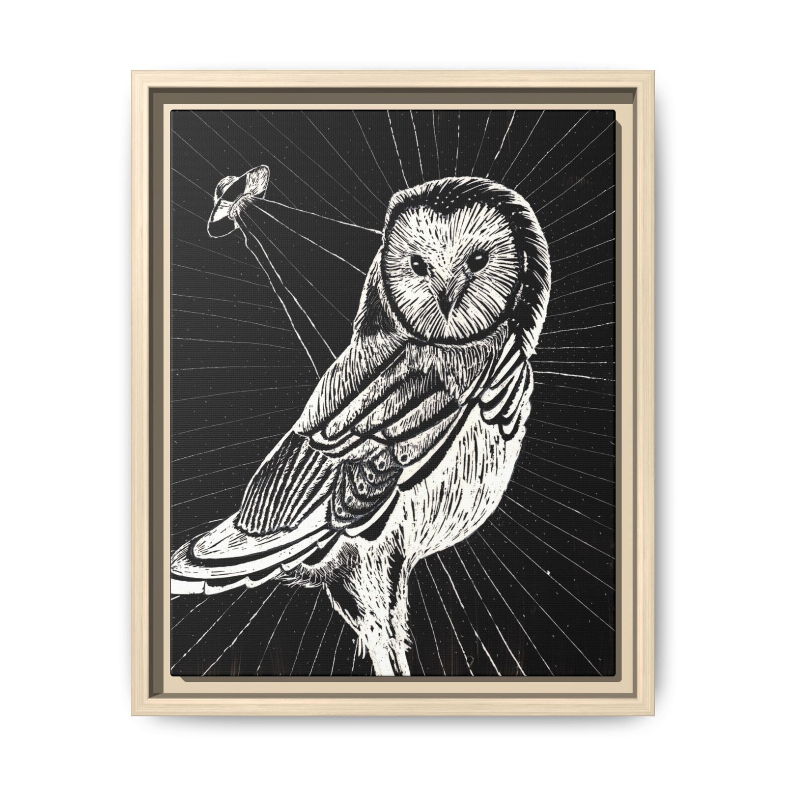 UFO Owl Matte Canvas Framed Print — Black and White Rustic Wall Art - Image 23