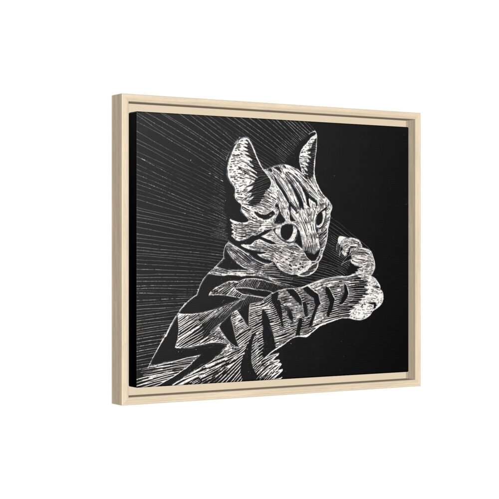 Framed Etched Cat Art Print | Matte Canvas Wall Decor