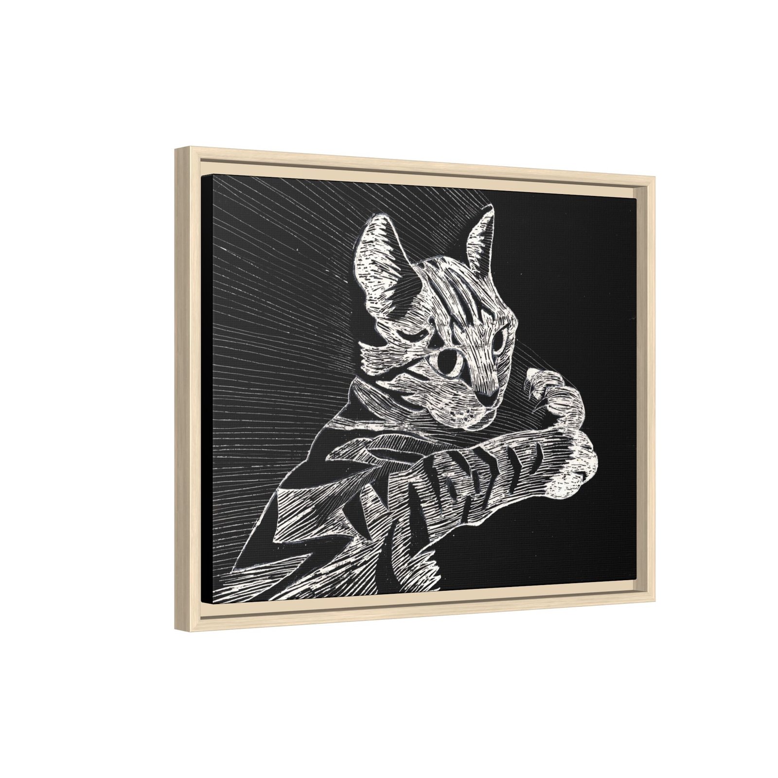 Framed Etched Cat Art Print | Matte Canvas Wall Decor - Image 5