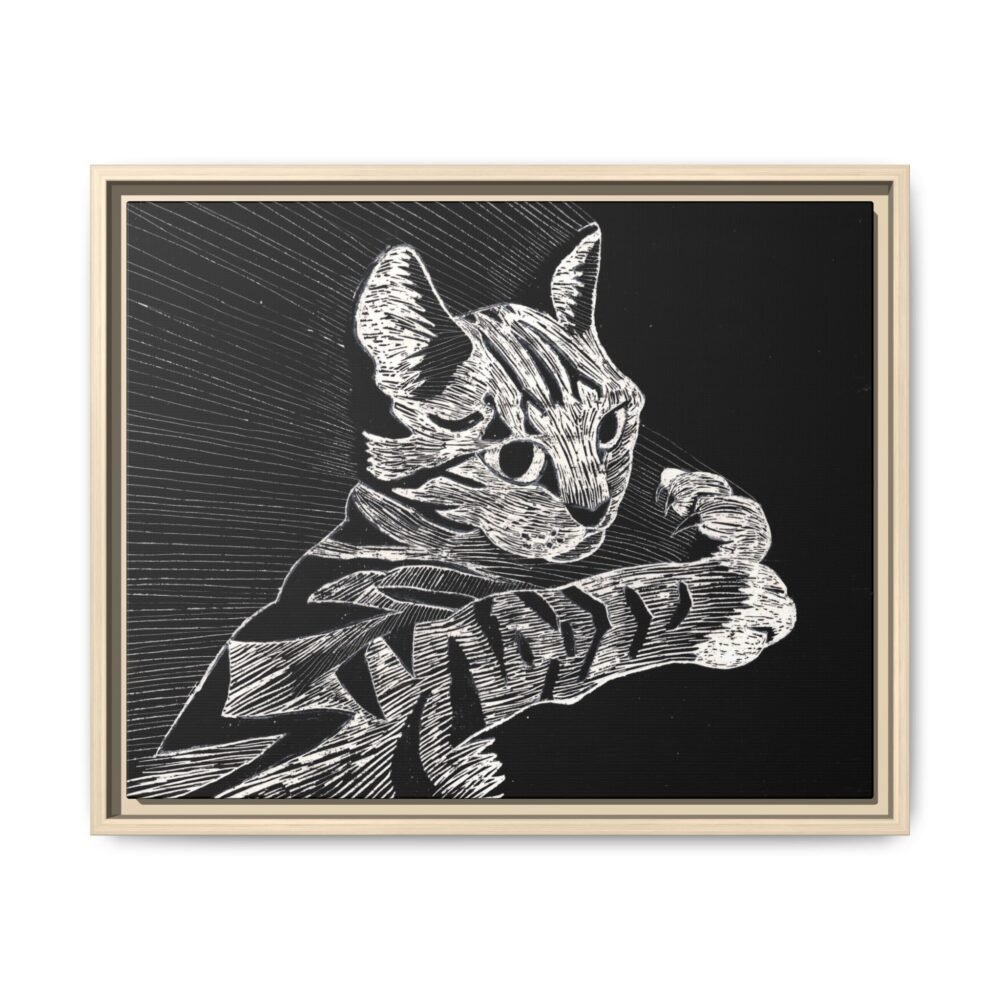 Framed Etched Cat Art Print | Matte Canvas Wall Decor