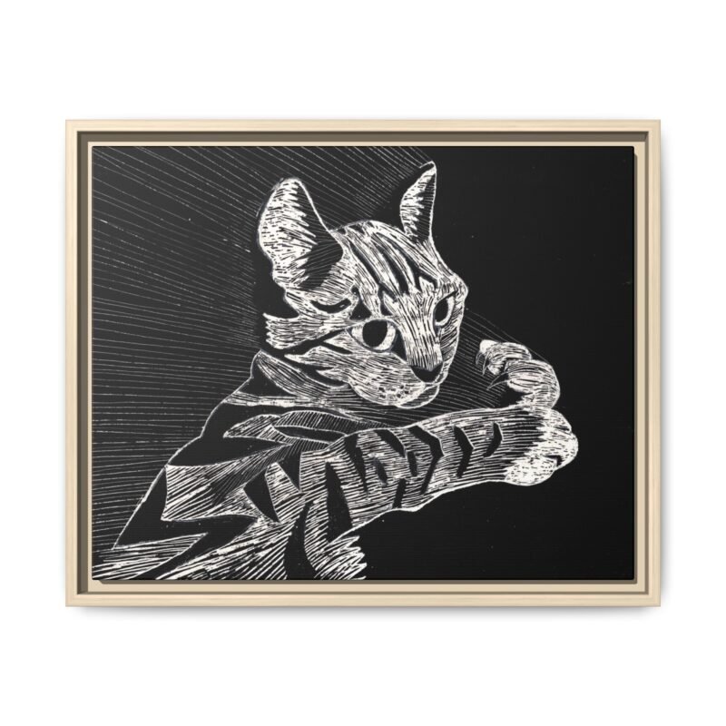 Framed Etched Cat Art Print | Matte Canvas Wall Decor - Image 4