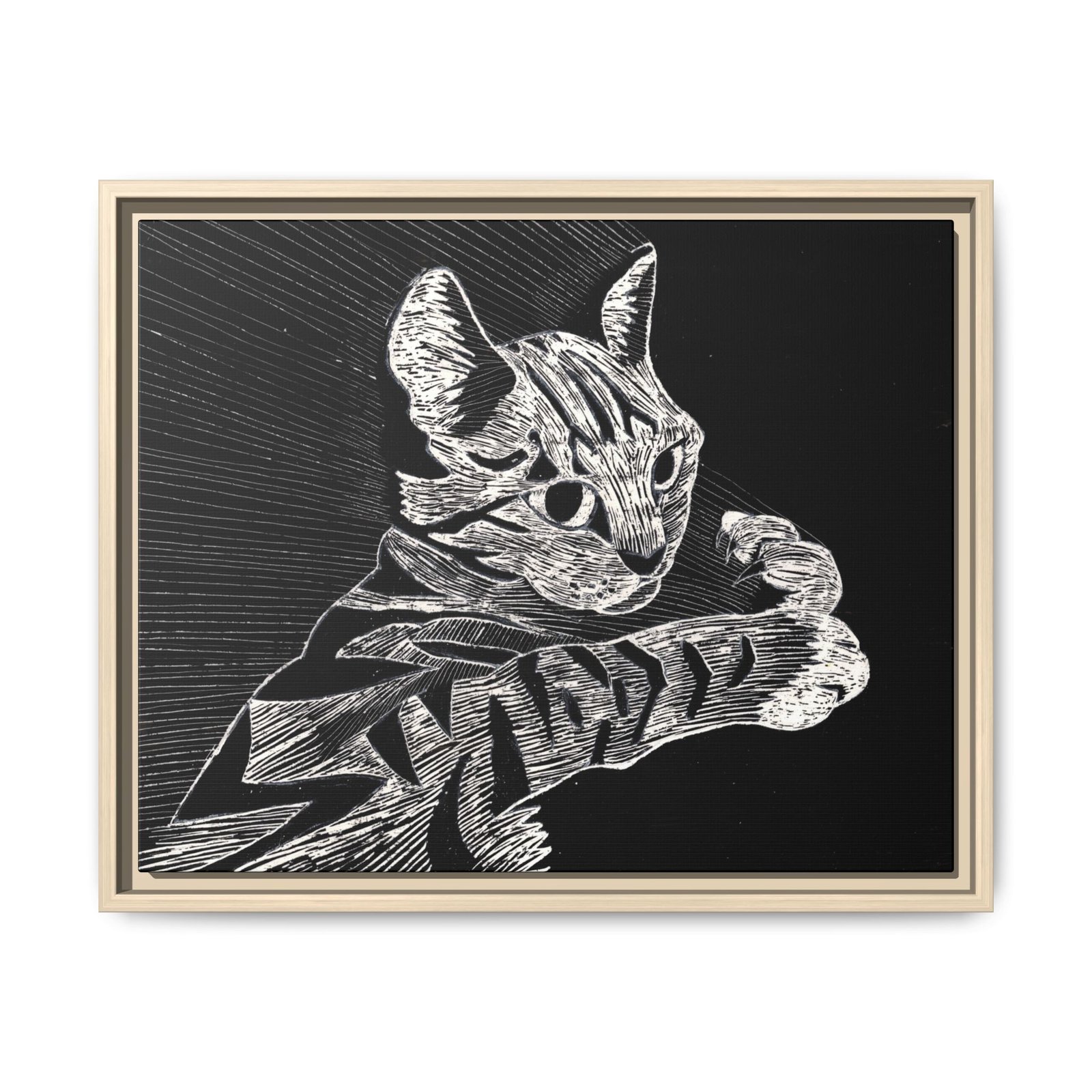 Framed Etched Cat Art Print | Matte Canvas Wall Decor - Image 4